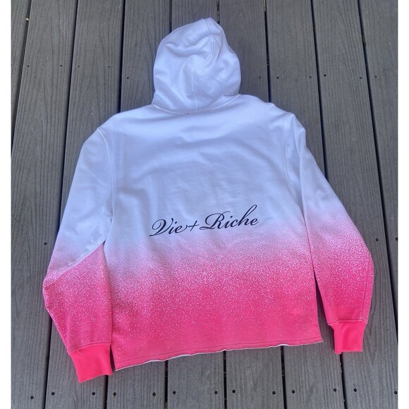 VIE+RICHE Large White Pink Gradient Hoodie Graphic Streetwear 3D Face Pullover - Picture 2 of 16